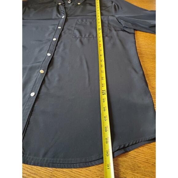 Style & Co Womens 16 Long Sleeve‎ Black Satin Top Button Up Tunic XL Career - Picture 7 of 8